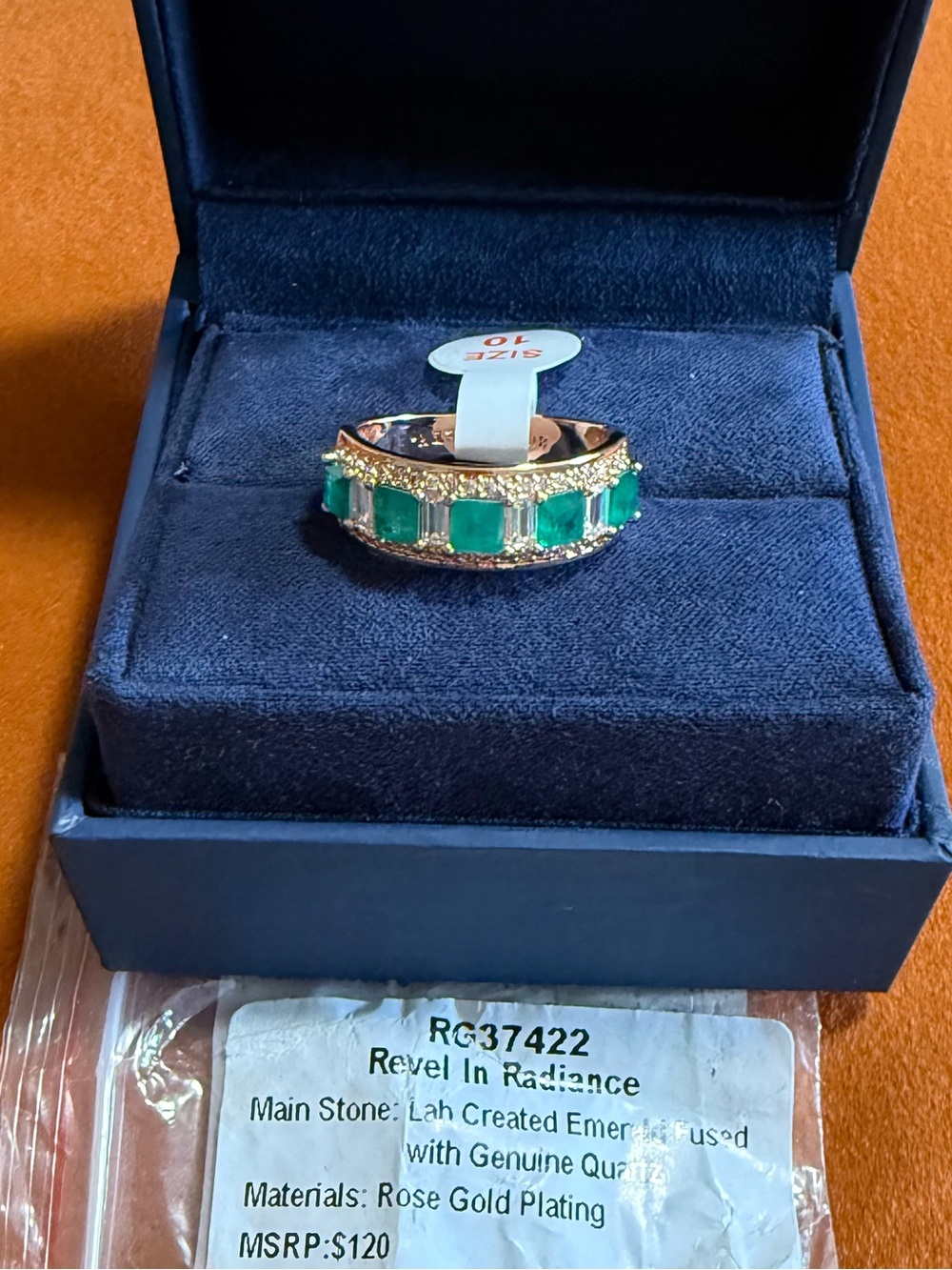 Bomb Party “Revel In Radiance” RG37422  Rose Gold Emerald Ring Size 10